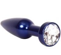 Синяя металлическая анальная пробка с прозрачным стразом, размер S