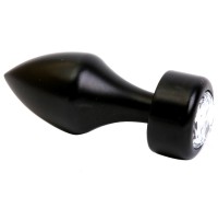 Черная металлическая анальная пробка с прозрачным стразом, размер S