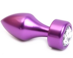 Фиолетовая анальная металлическая пробка с прозрачным стразом, размер S