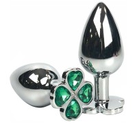 Анальный плаг с кристаллом в виде Клевера зеленый