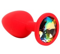 Красная силиконовая пробка с радужным стразом S