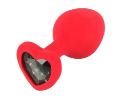 Красная силиконовая пробка с кристаллом в форме сердца S черная
