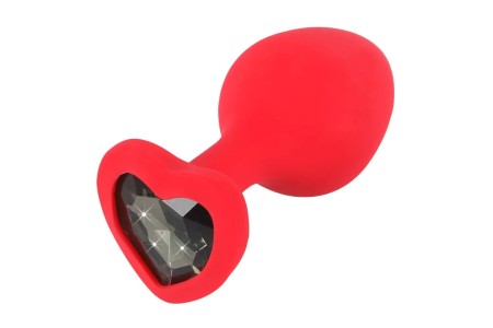 Красная силиконовая пробка с кристаллом в форме сердца S черная