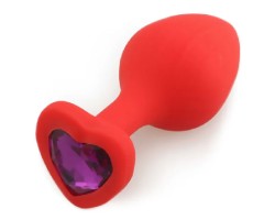 Красная силиконовая пробка с кристаллом в форме сердца S фиолетовая