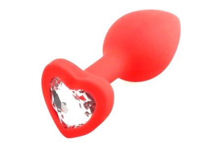 Красная силиконовая пробка с кристаллом в форме сердца S прозрачная
