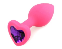 Розовая силиконовая пробка с кристаллом в форме сердца S фиолетовый