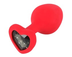 Красная силиконовая пробка с кристаллом в форме сердца M черная