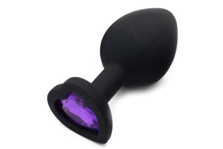 Черная силиконовая пробка с кристаллом в форме сердца M фиолетовый