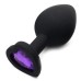 Черная силиконовая пробка с кристаллом в форме сердца M фиолетовый - фото