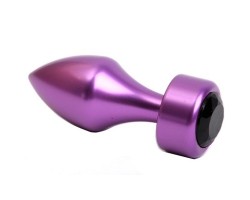Фиолетовая металлическая анальная пробка с черным стразом S
