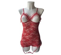 Кружевное красное боди с подвязками для чулок ХS/S