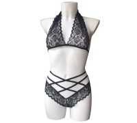 Черный кружевной комплект белья XS