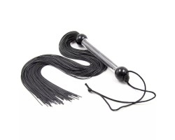 Плеть-флоггер черного цвета с резиновым хвостиком 51 см