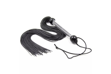 Плеть-флоггер черного цвета с резиновым хвостиком 51 см