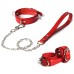 Кожаный набор ошейник с поводком и наручники красный - фото