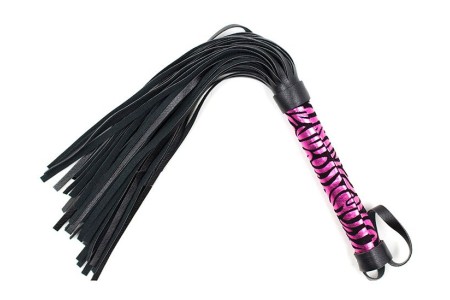 Компактная пурпурно-черная плеть с тигровым принтом на рукояти 39 см