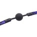 Силиконовый кляп на фиолетово-черном ажурном ремне - фото 1