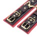 Черно-красные кожаные наручники с золотистой цепочкой - фото 3