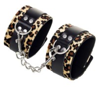 Леопардовые наручники с серебряной цепочкой