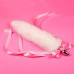 Металлическая анальная пробка S белый хвостик с розовым напылением 42 см - фото