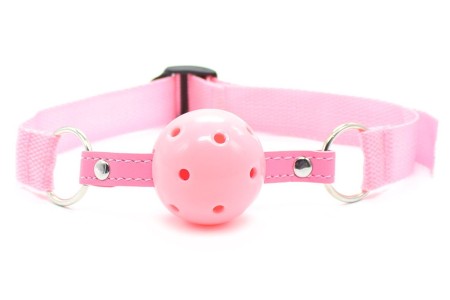 Розовый кляп-шар с нейлоновым ремешком