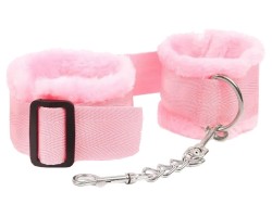 Текстильные розовые наручники с мехом