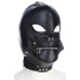 Черная БДСМ маска с замком для рта и ошейником - фото 1