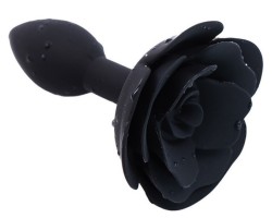Черная силиконовая анальная пробка с розой S