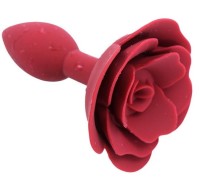 Красная силиконовая анальная пробка с розой S