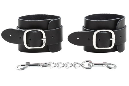 Черные БДСМ наручники из натуральной кожи