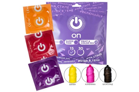 Разноцветные презервативы ON Fruit Colour Mix с фруктовыми ароматами 15 шт
