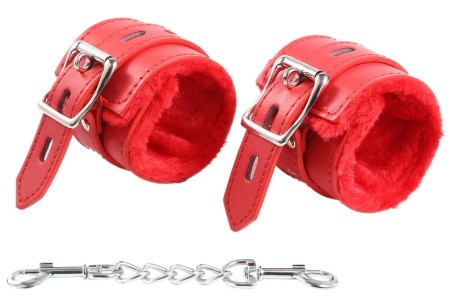 БДСМ наручники красного цвета с меховой подкладкой
