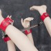 Длинная бондажная распорка с наручниками и поножами красного цвета - фото 5