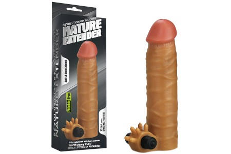 Насадка на пенис с вибрацией Revolutionary Silicone Nature Extender мулат + 4 см к длине