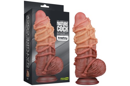 Реалистичный фаллоимитатор с мошонкой и рельефом из веревок Lovetoy Silicone Cock with Rope 24 см