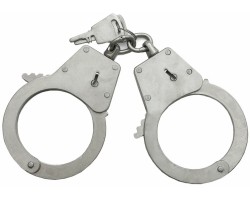 Настоящие милицейские наручники на цепочке с двумя ключами