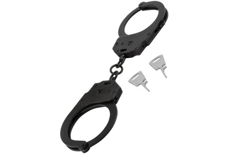 Настоящие милицейские наручники черного цвета с двумя ключами