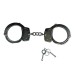 Настоящие милицейские наручники черного цвета на цепочке и с двумя ключами - фото