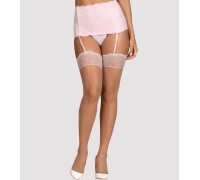 Бежевые чулки с нежно-розовым кружевом Girlly S/M