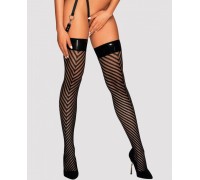 Черные чулки с лаковой резинкой и геометричным узором XXL/XXXL