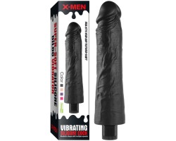 Реалистичный черный вибратор с рельефным стволом X-Men Vibrating Siliсone Cock 25 см