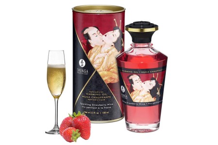 Разогревающее массажное масло Shunga Sparkling Strawberry Wine c ароматом клубники и шампанского 100 мл