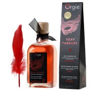 Комплект для сладких игр Orgie Lips Massage со вкусом клубники (сладкое массажное масло и перо), 100 мл