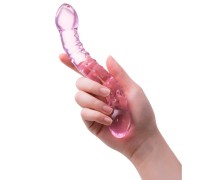 Изогнутый двусторонний фаллоимитатор из розового стекла Sexus Glass 20 см