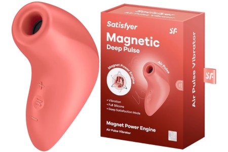 Вакуумно-волновой стимулятор клитора с вибрацией Satisfyer Magnetic Deep Pulse коралловый