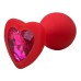 Красная силиконовая пробка M с розовым кристаллом в форме сердца - фото