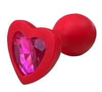 Красная силиконовая пробка S с розовым кристаллом в форме сердца