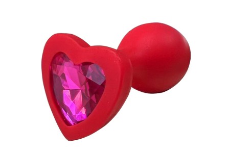 Красная силиконовая пробка S с розовым кристаллом в форме сердца