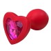 Красная силиконовая пробка S с розовым кристаллом в форме сердца - фото