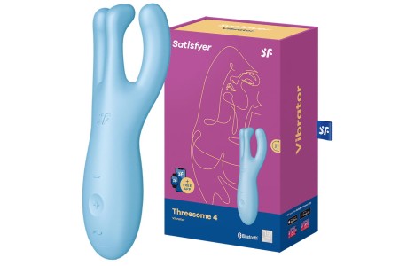Смарт-стимулятор клитора и половых губ с вибрацией Satisfyer Threesome 4 голубой